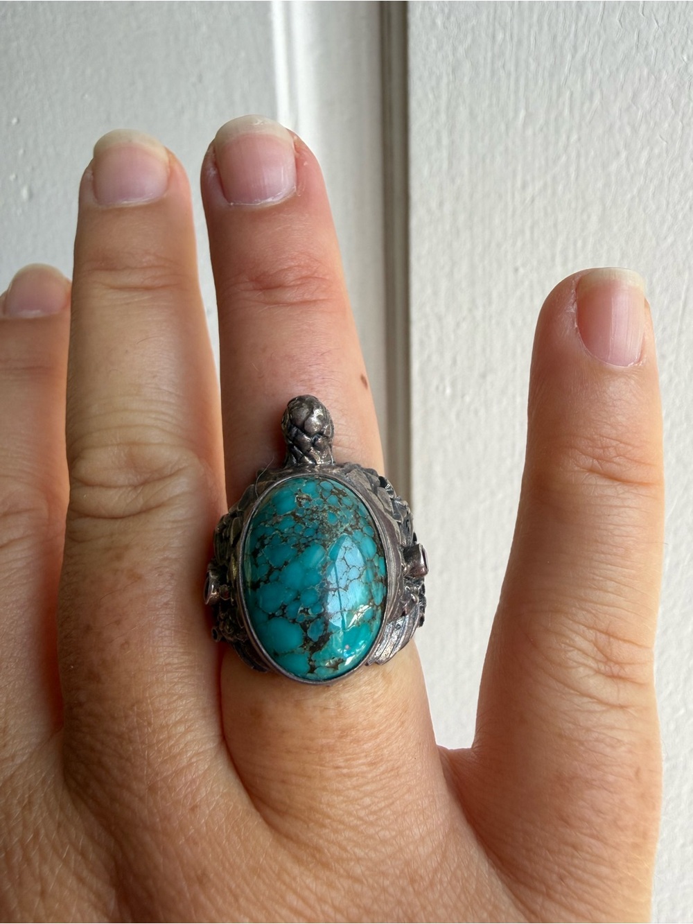 Silver Turquoise Sea Turtle Ring with Amethyst